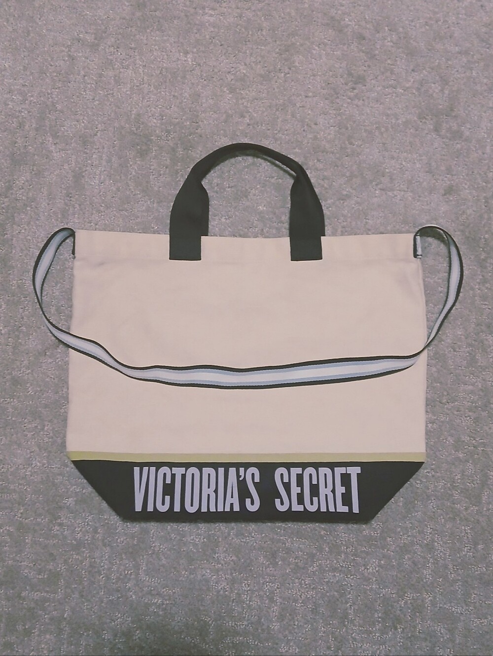 Victoria's Secret Canvas Tote Bag w/ Handles & Crossbody Strap Black & Cream